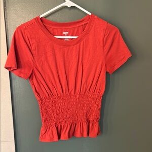 Anthropologie Red Smocked Tee